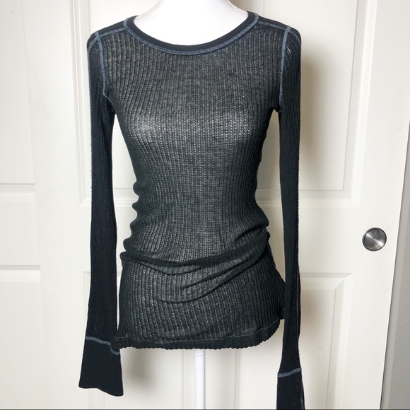 Free People Thermal Waffle Tee Contrast Stitching